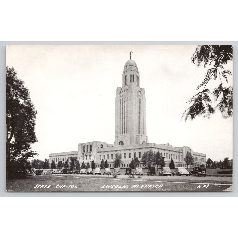Vintage State Capitol Lincoln Nebraska‎ RPPC Postcard Black White Architecture